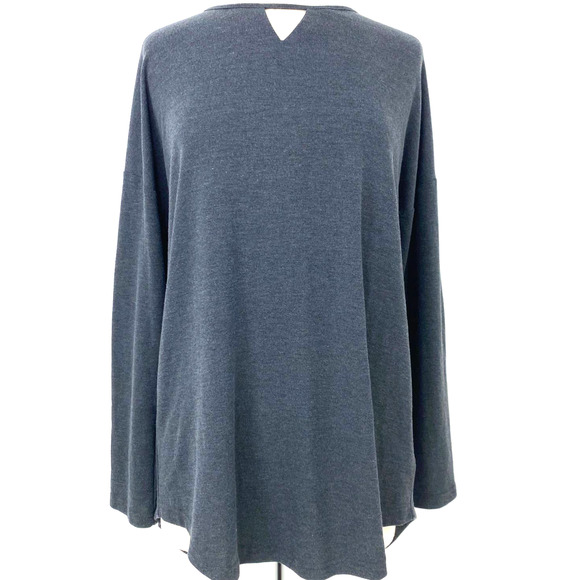 She & Sky Blouse Womens Large Gray Long Sleeve Patch Elbow Split Lace Up Back - Picture 1 of 9